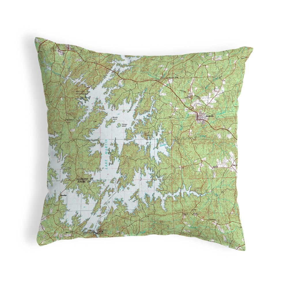Lake Martin, AL Nautical Map Noncorded Indoor/Outdoor Pillow 12x12. Picture 1