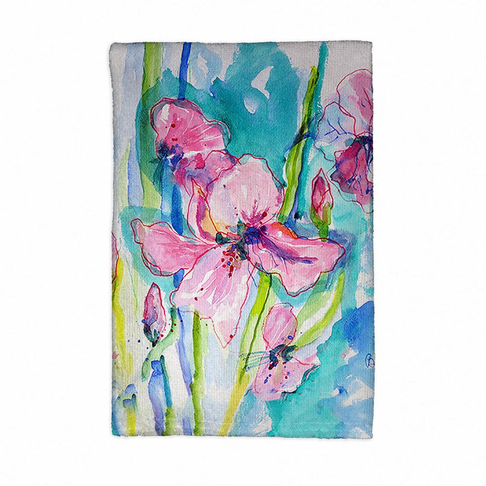Pink Iris Kitchen Towel. Picture 1