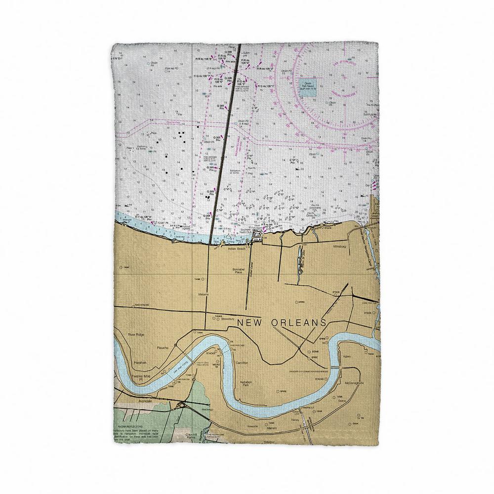 Lake Pontchartrain and Majrepas, LA Nautical Map Kitchen Towel. Picture 1