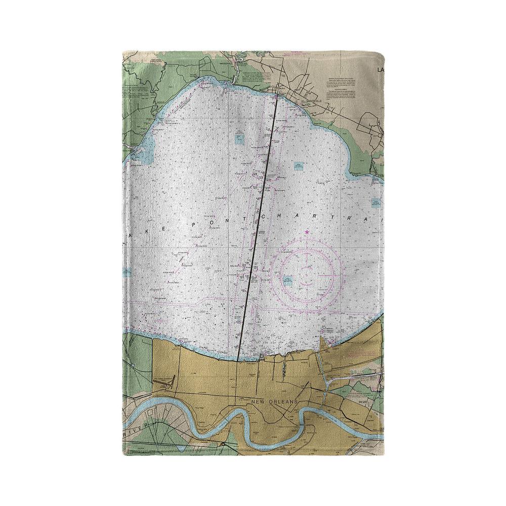Lake Pontchartrain and Majrepas, LA Nautical Map Kitchen Towel. Picture 2