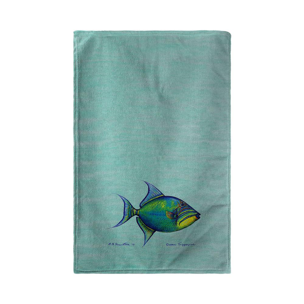 Trigger Fish - Teal Kitchen Towel. Picture 1