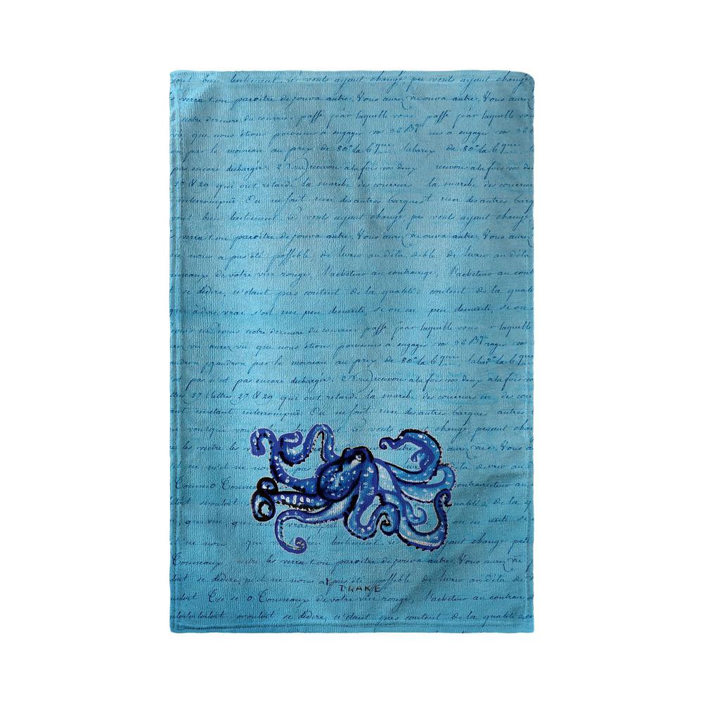 Blue Script Octopus Kitchen Towel. Picture 1