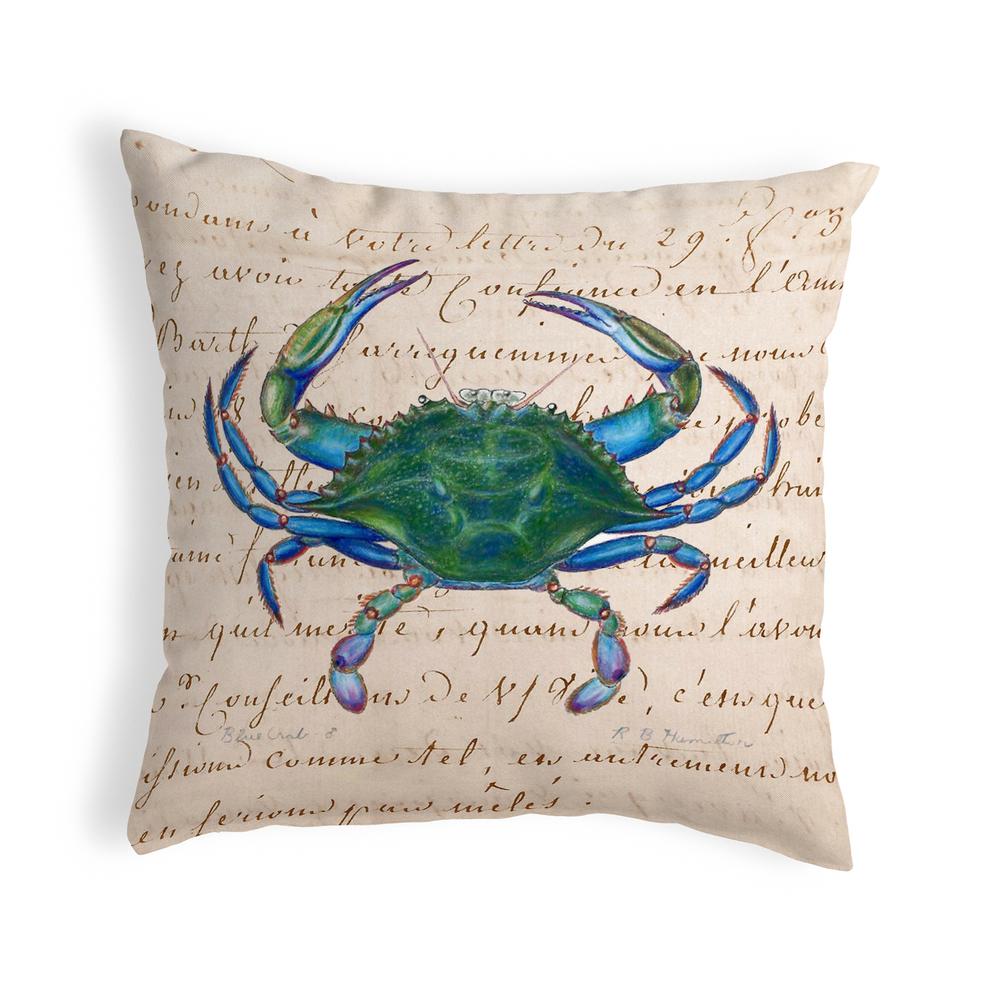 Male Blue Crab Beige No Cord Pillow 18x18. Picture 1