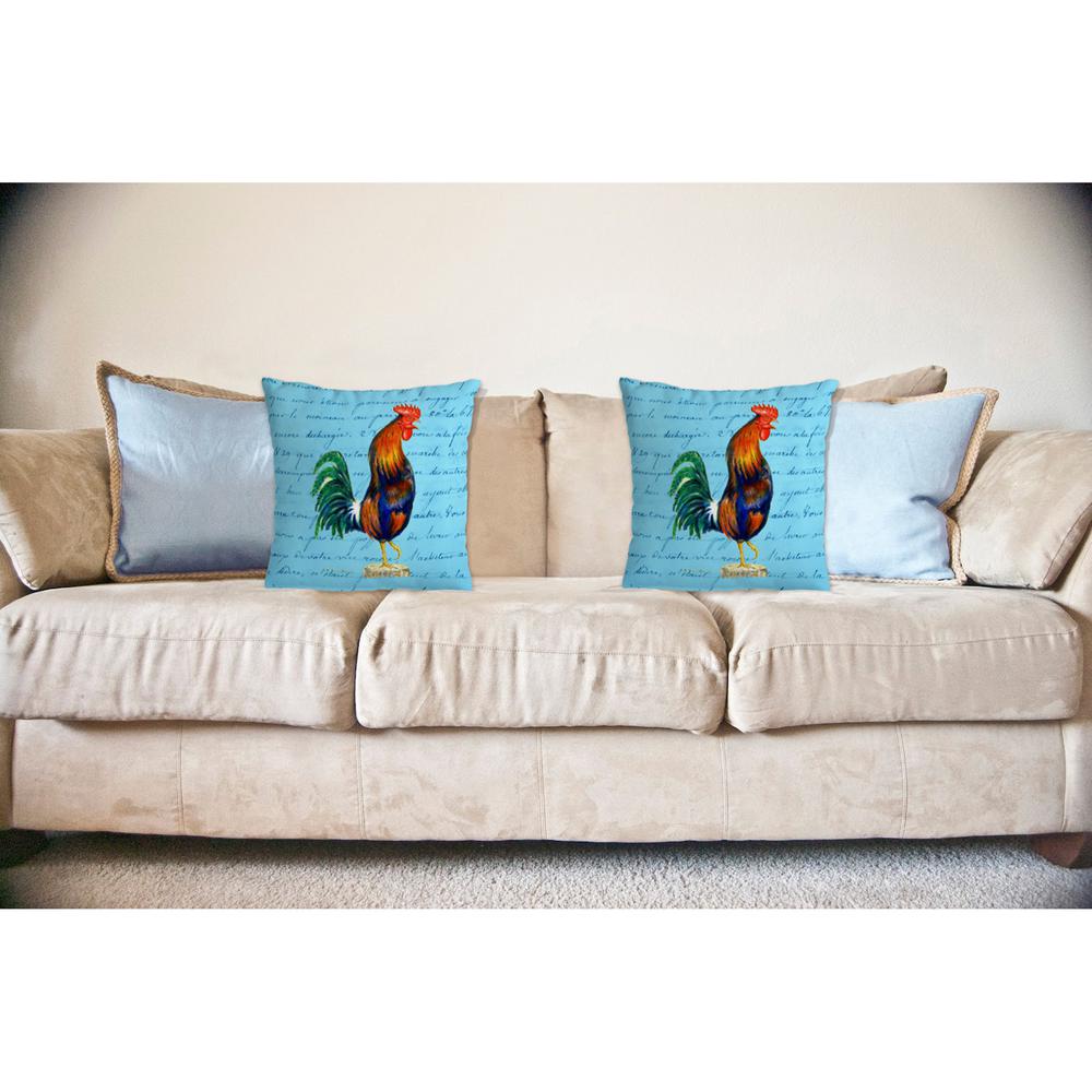 Blue Rooster Script - No Cord Pillow 18x18. Picture 2