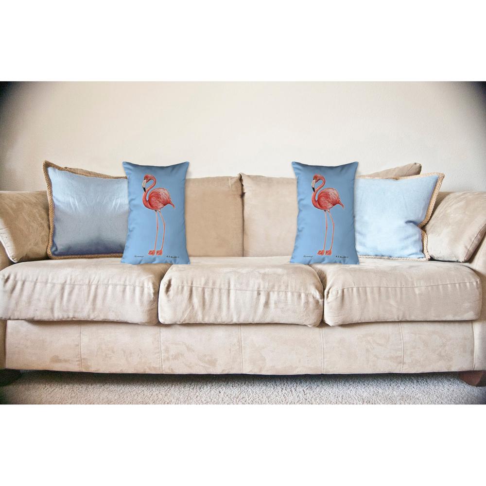Flamingo Light Blue Background Noncorded Indoor/Outdoor Pillow 16x20. Picture 2