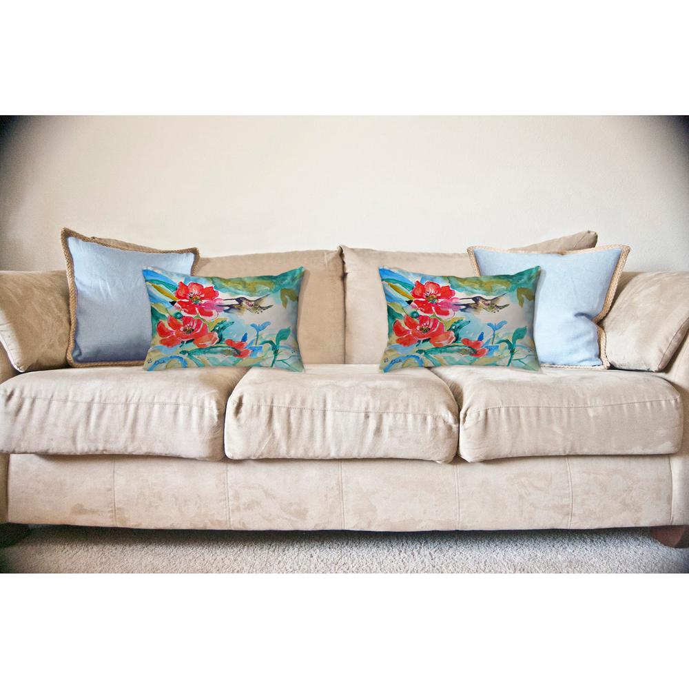 Hummingbird & Red Flower Noncorded Indoor/Outdoor Pillow 16x20. Picture 2