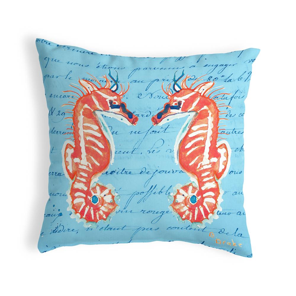 Coral Sea Horses Blue No Cord Pillow 18x18. Picture 1