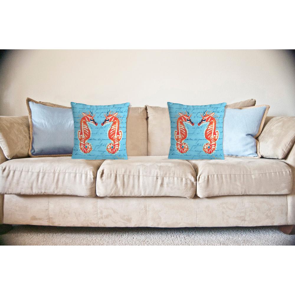 Coral Sea Horses Blue No Cord Pillow 18x18. Picture 2