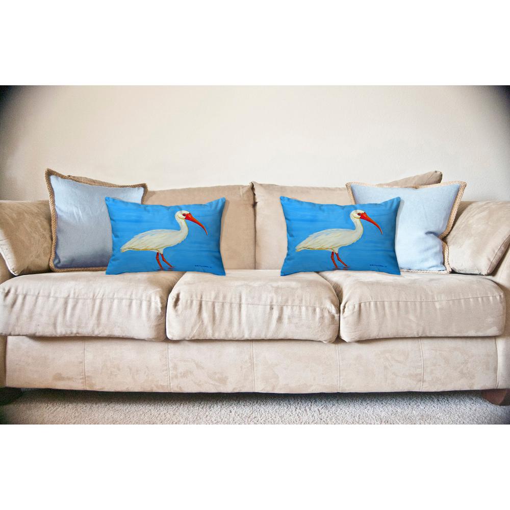Posing White Ibis Noncorded Indoor/Outdoor Pillow 16x20. Picture 2