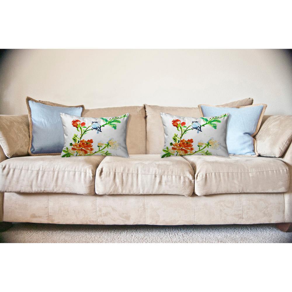 Blue Bird & Flowers No Cord Pillow 16x20. Picture 2