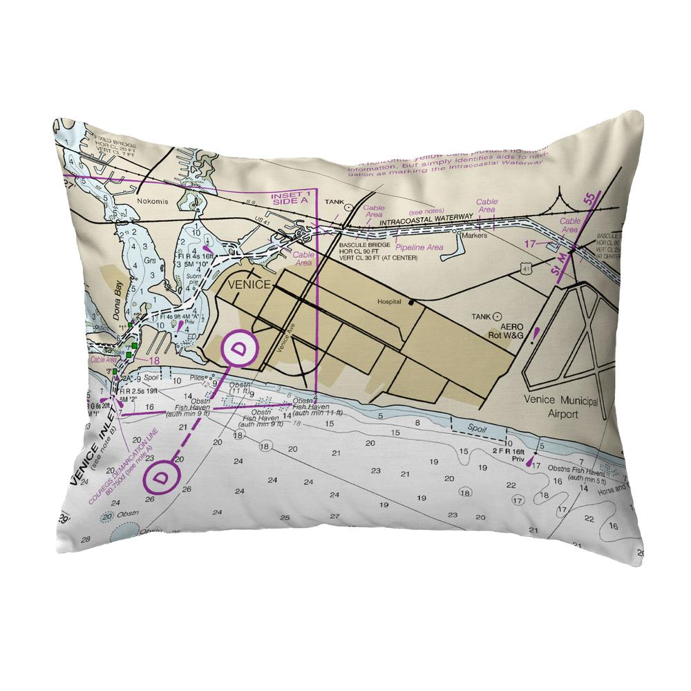 Venice Inlet, FL Nautical Map Noncorded Indoor/Outdoor Pillow 16x20. Picture 1