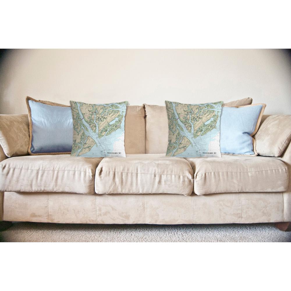 Beaufort, SC Nautical Map Noncorded Indoor/Outdoor Pillow 18x18. Picture 2