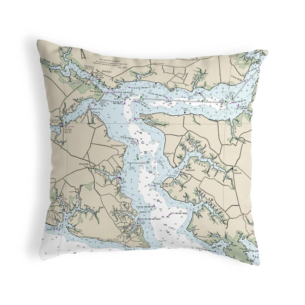 Pungo River, NC Nautical Map Noncorded Indoor/Outdoor Pillow 18x18. Picture 1