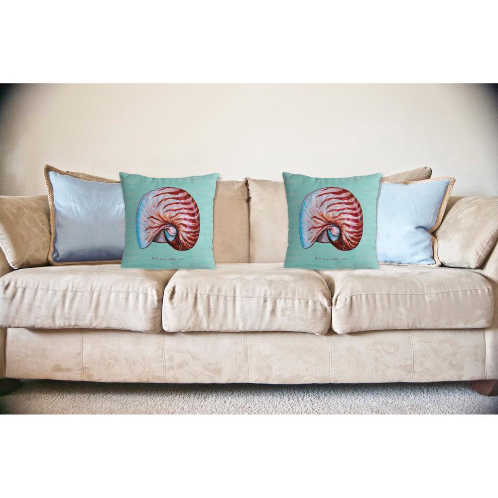 Nautilus Shell - Teal No Cord Pillow 18x18. Picture 2