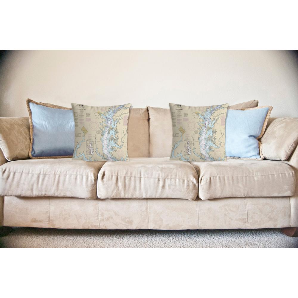 Chesapeake Bay - Rock Hall, MD and VA Nautical Map Noncorded Indoor/Outdoor Pillow 18x18. Picture 2