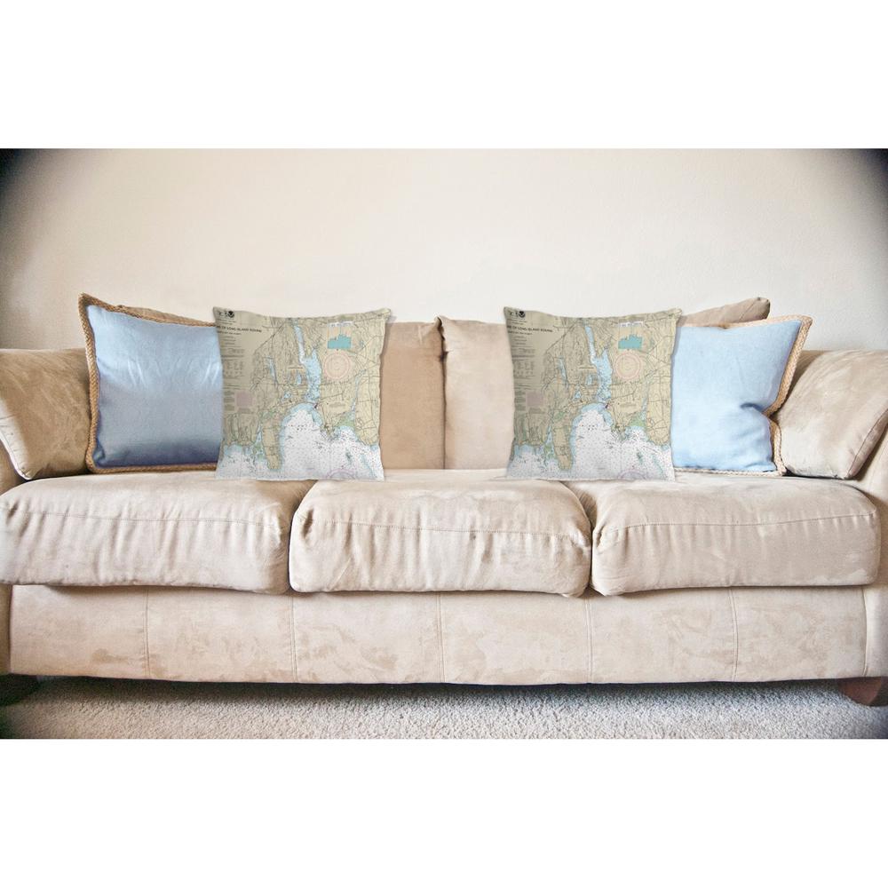 North Shore Long Island to Niantic Bay, CT Nautical Map Noncorded Indoor/Outdoor Pillow 18x18. Picture 2