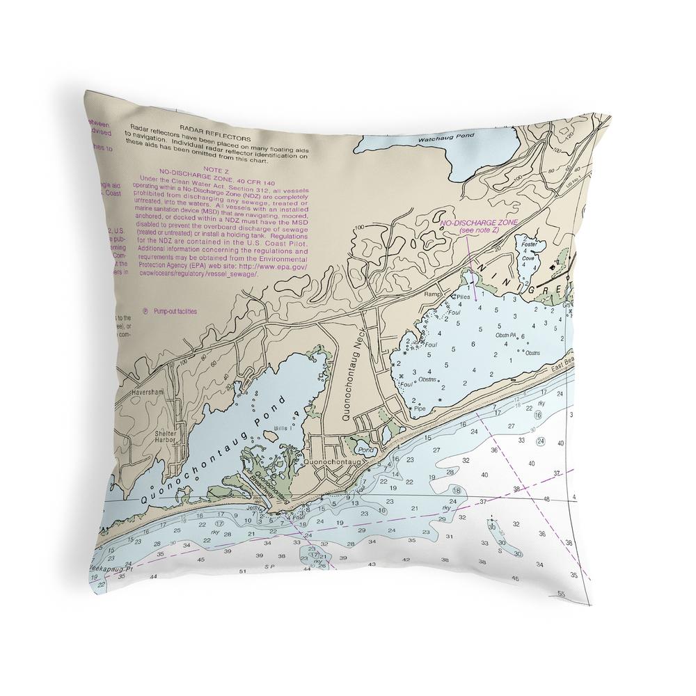 Block Island Sound - Quonochontaug, RI Nautical Map Noncorded Indoor/Outdoor Pillow 18x18. Picture 1