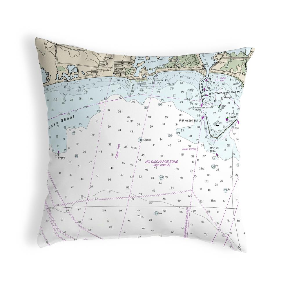 Block Island Sound - Matunuck, RI Nautical Map Noncorded Indoor/Outdoor Pillow 18x18. Picture 1