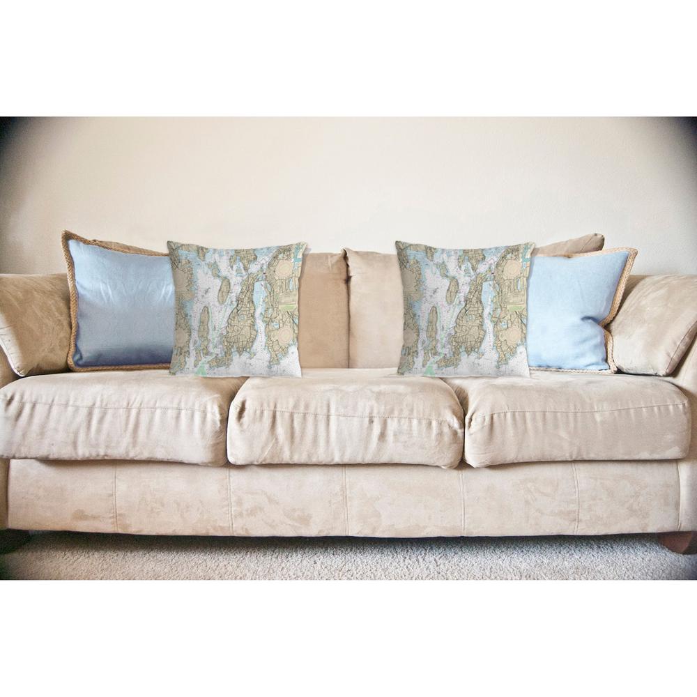 Narragansett Bay, RI Nautical Map Noncorded Indoor/Outdoor Pillow 16x20. Picture 2