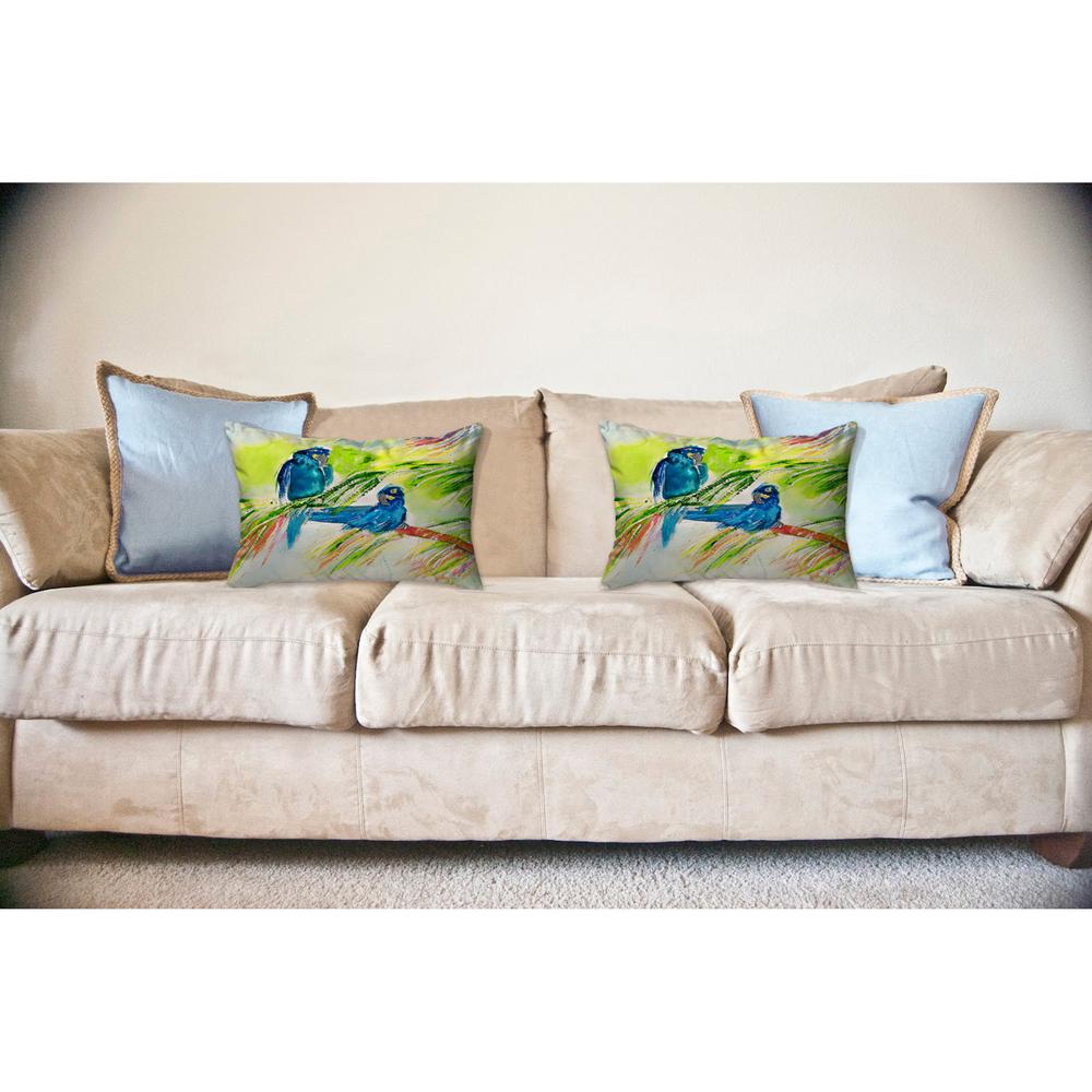 Two Blue Parrots No Cord Pillow 16x20. Picture 2