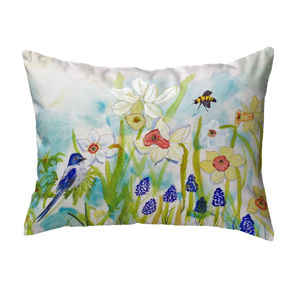 Bird & Daffodils No Cord Pillow 18x18. Picture 1