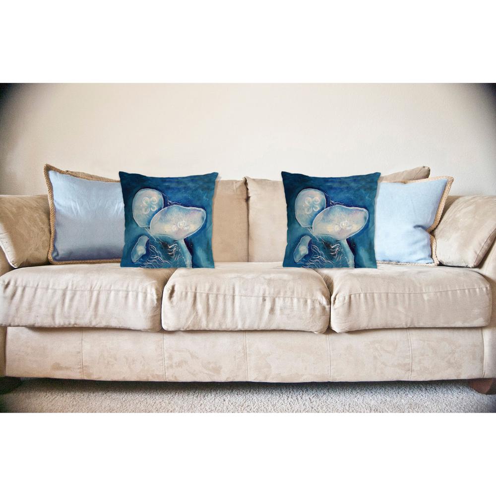 Blue Jellyfish No Cord Pillow 18x18. Picture 2