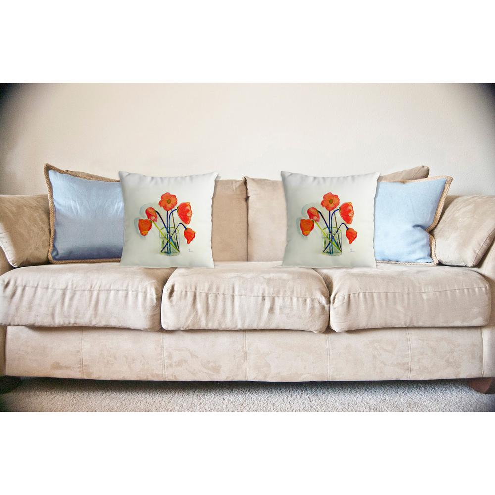 Poppies in Vase No Cord Pillow 18x18. Picture 2