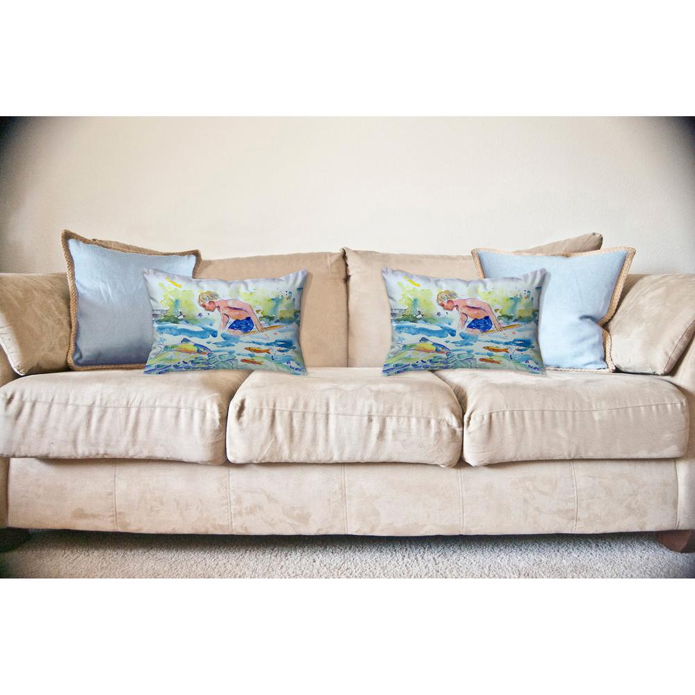 Boy & Fish No Cord Pillow 18x18. Picture 2