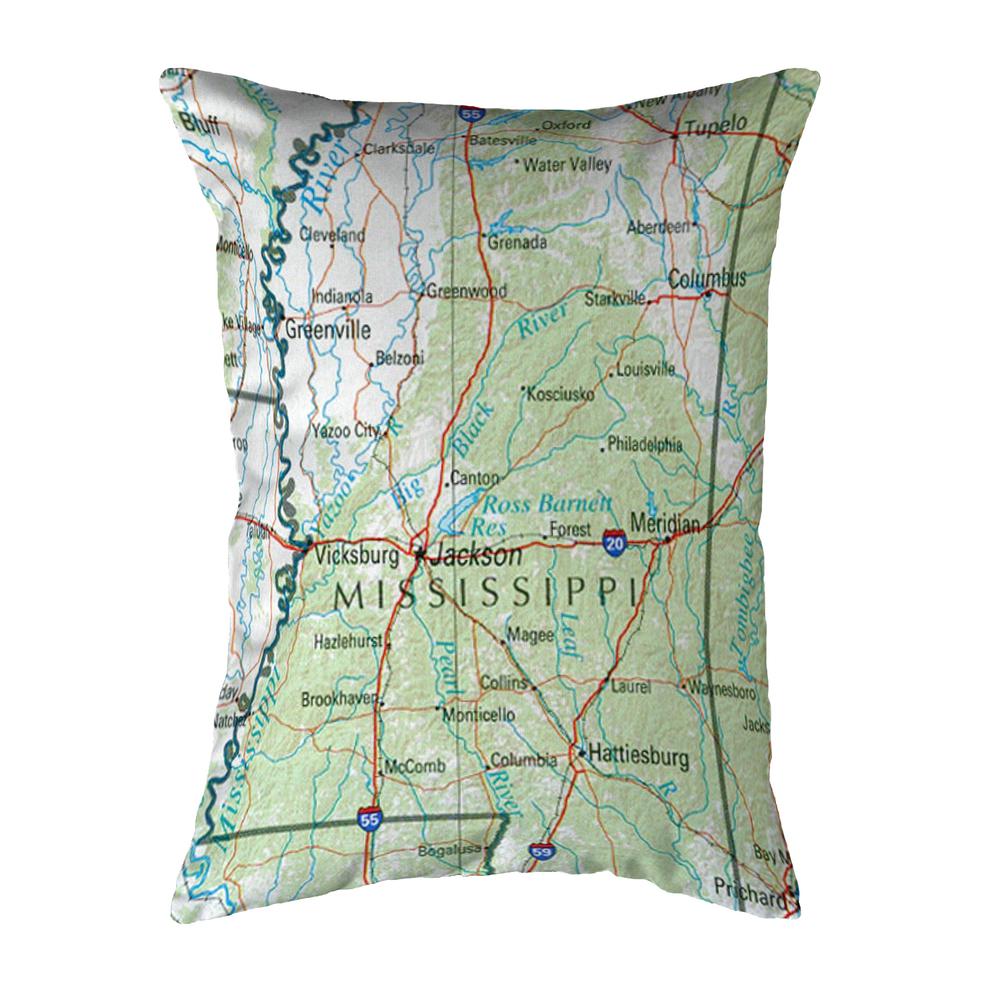 Mississippi, MS Nautical Map Noncorded Indoor/Outdoor Pillow 16x20. Picture 1