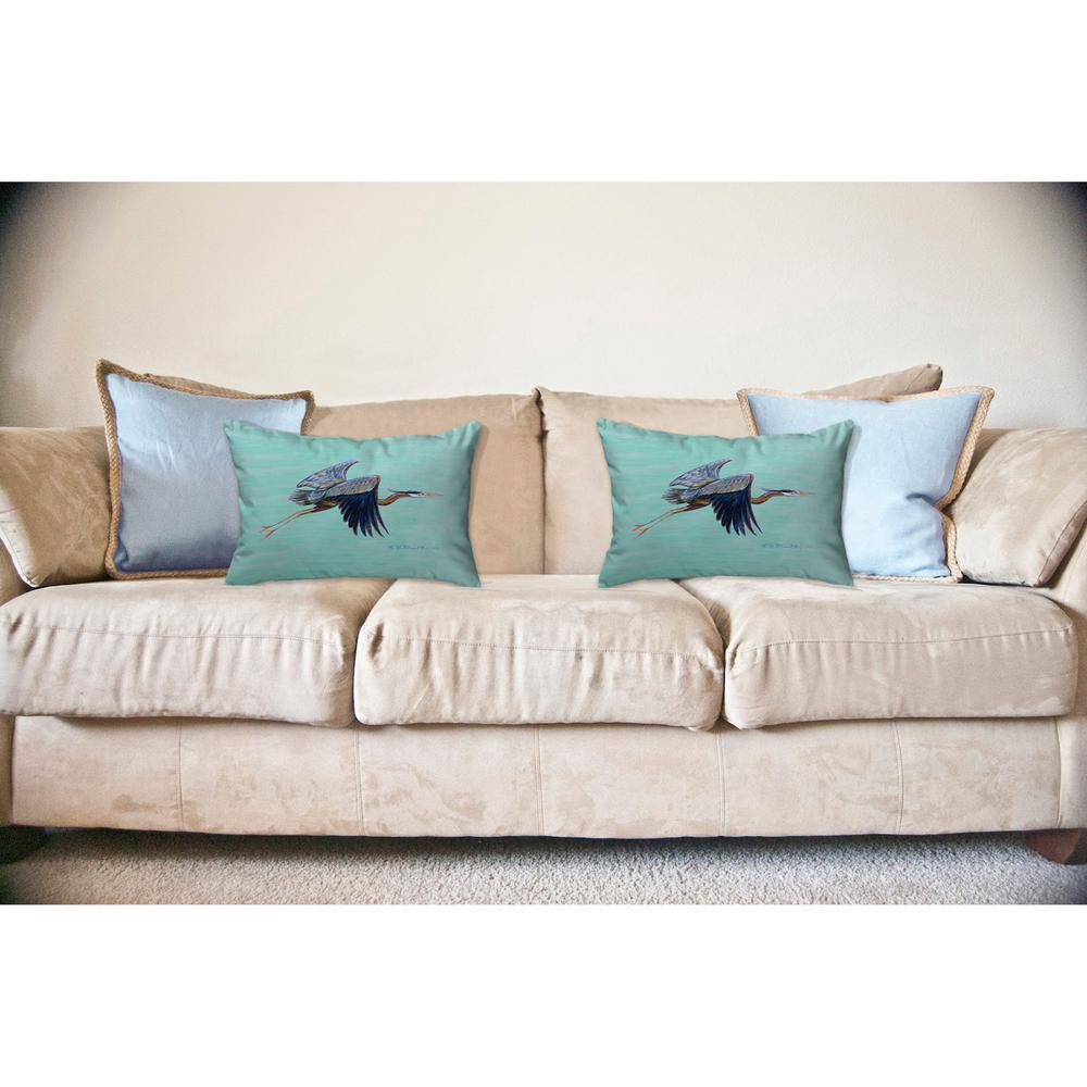 Flying Blue Heron - Teal No Cord Pillow 16x20. Picture 2