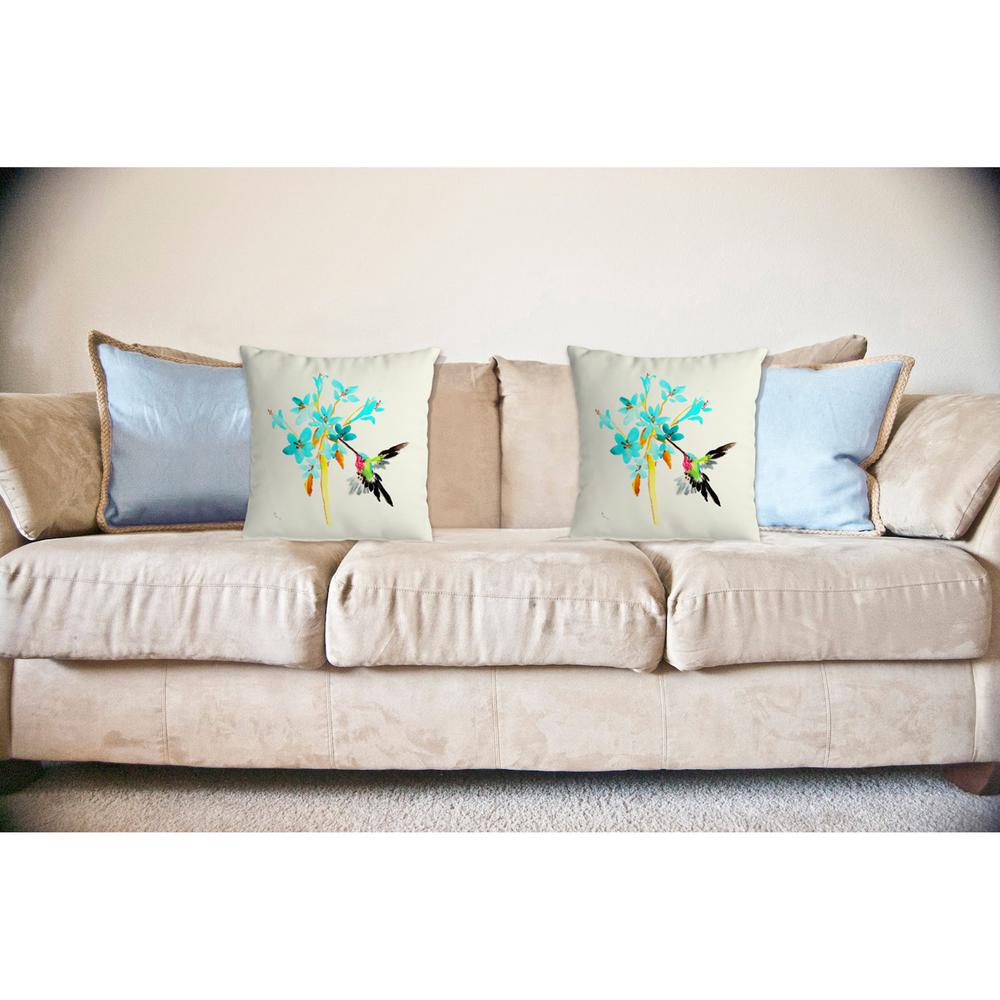 Blue Hummingbird No Cord Pillow 18x18. Picture 2