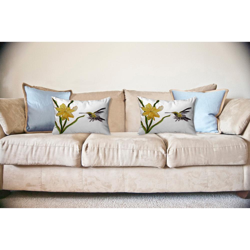 Yellow Hummingbird No Cord Pillow 16x20. Picture 2