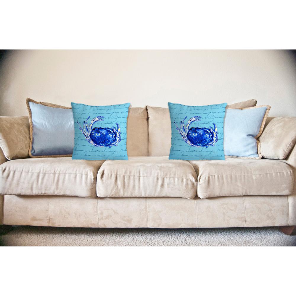 Blue Script Crab No Cord Pillow 18x18. Picture 2