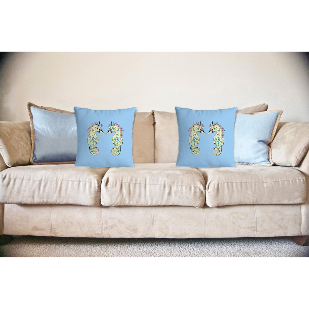 Betsy's Seahorses Light Blue Background Noncorded Indoor/Outdoor Pillow 18x18. Picture 2