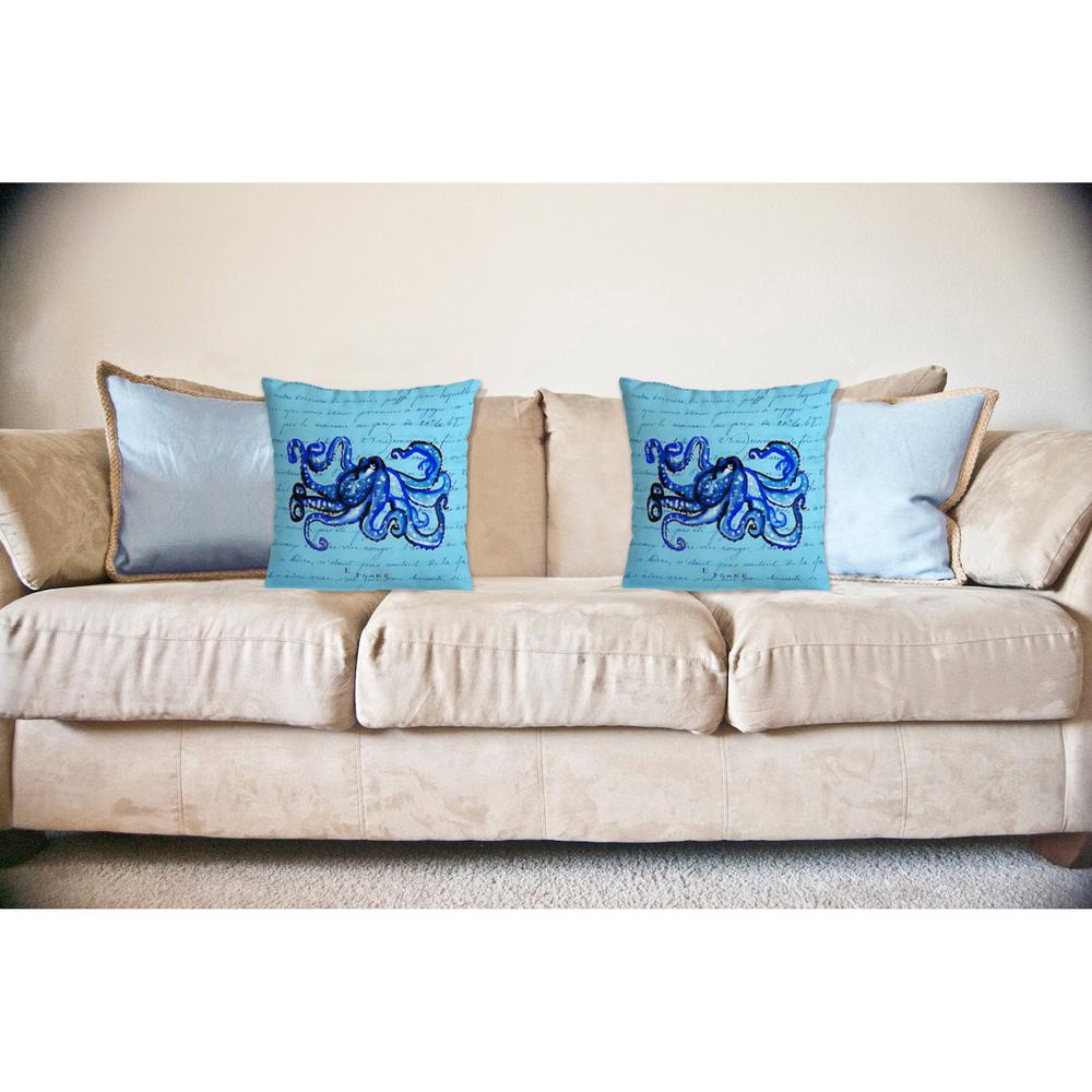 Blue Script Octopus No Cord Pillow 18x18. Picture 2