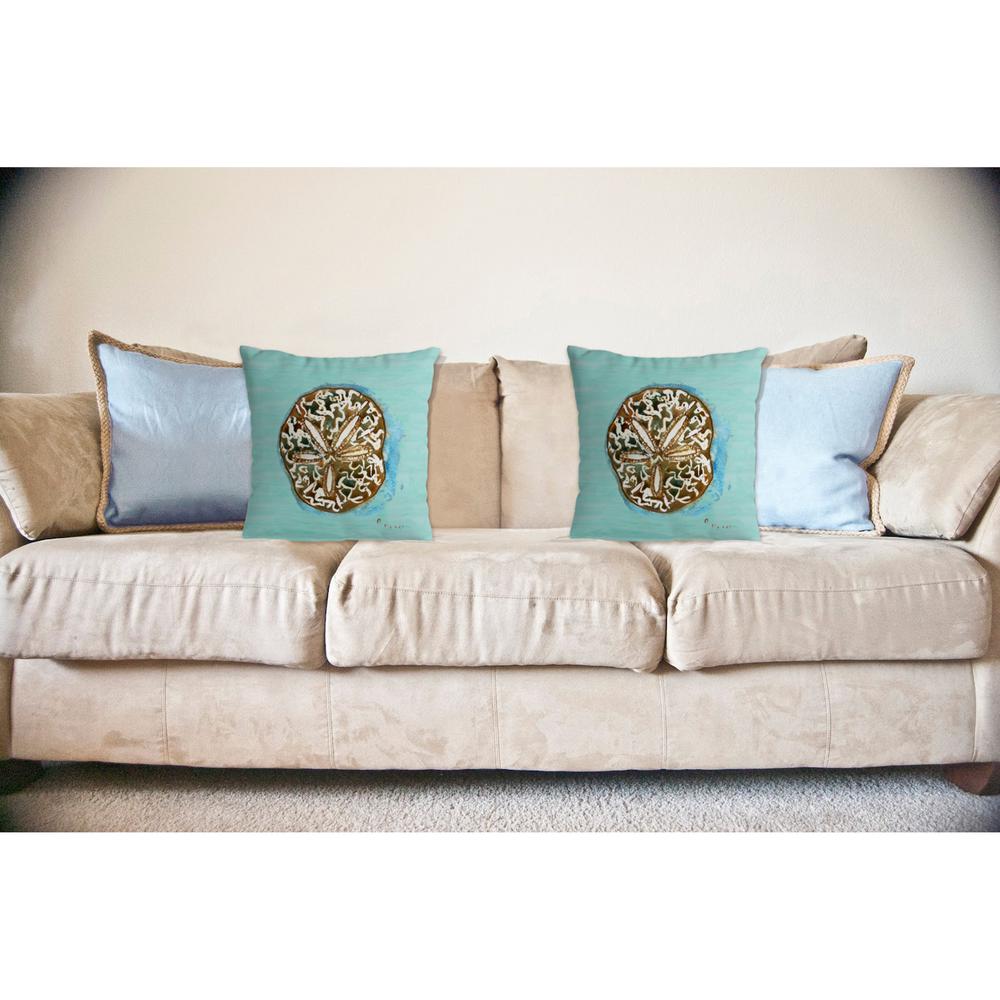 Sand Dollar - Teal No Cord Pillow 18x18. Picture 2
