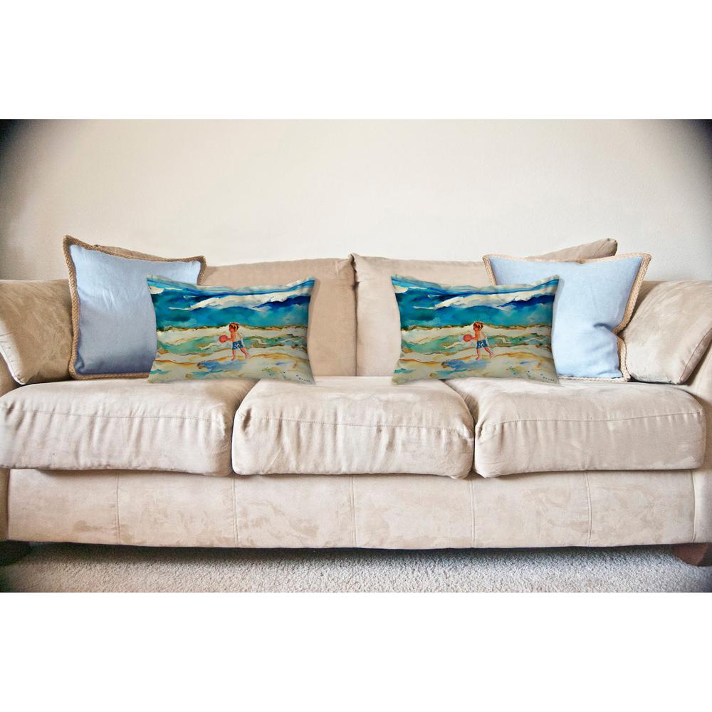 Boy and Ball No Cord Pillow 16x20. Picture 2