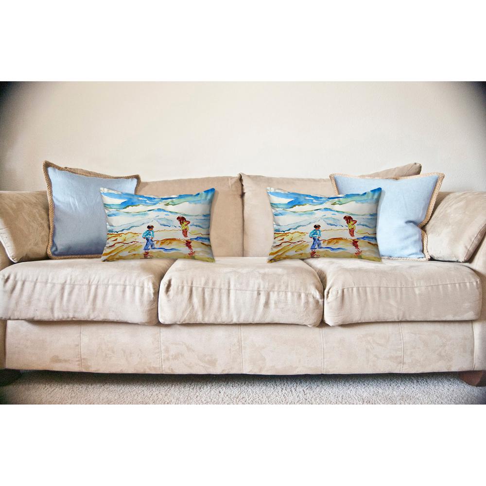 Wading at the Beach No Cord Pillow 16x20. Picture 2