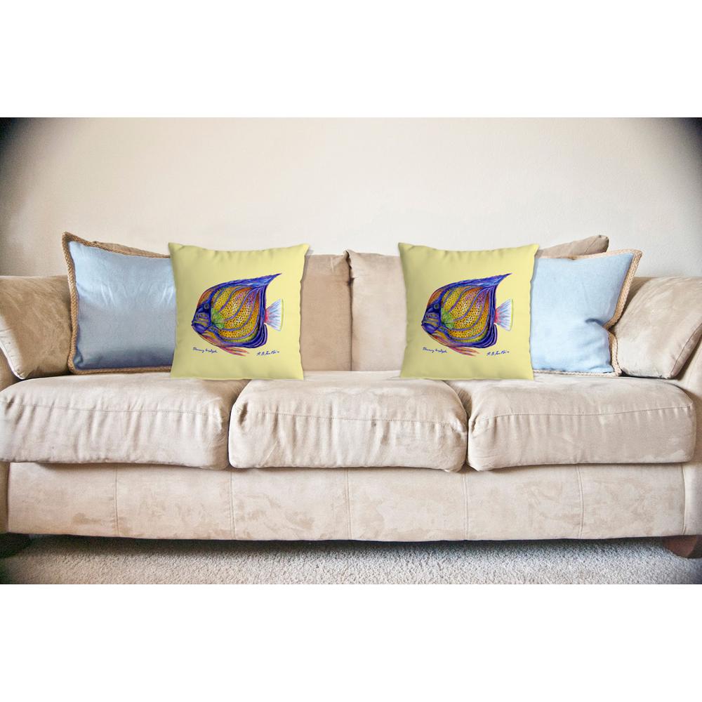 Blue Ring Angelfish - Yellow No Cord Pillow 18x18. Picture 2