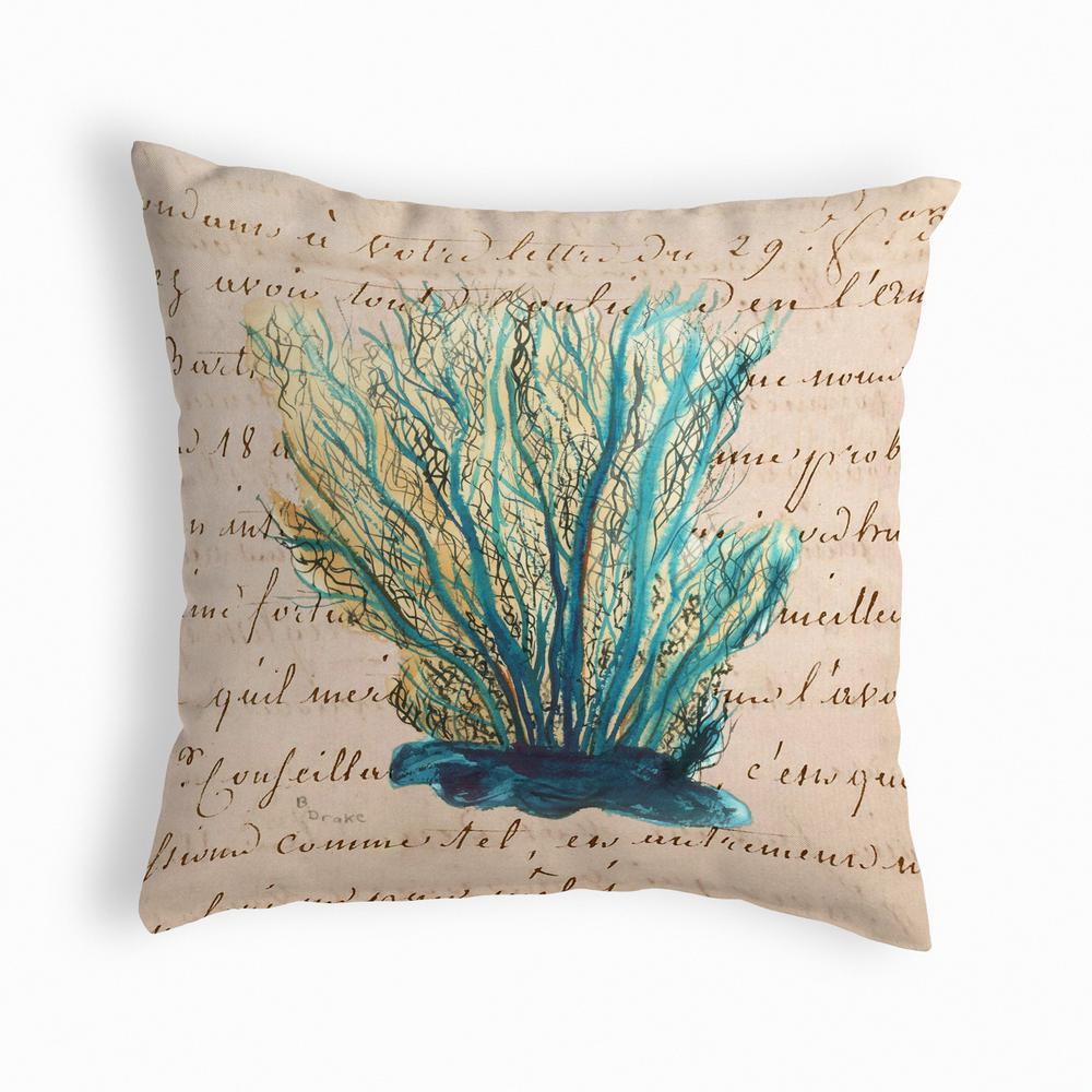 Blue Coral Beige No Cord Pillow 18x18. Picture 1