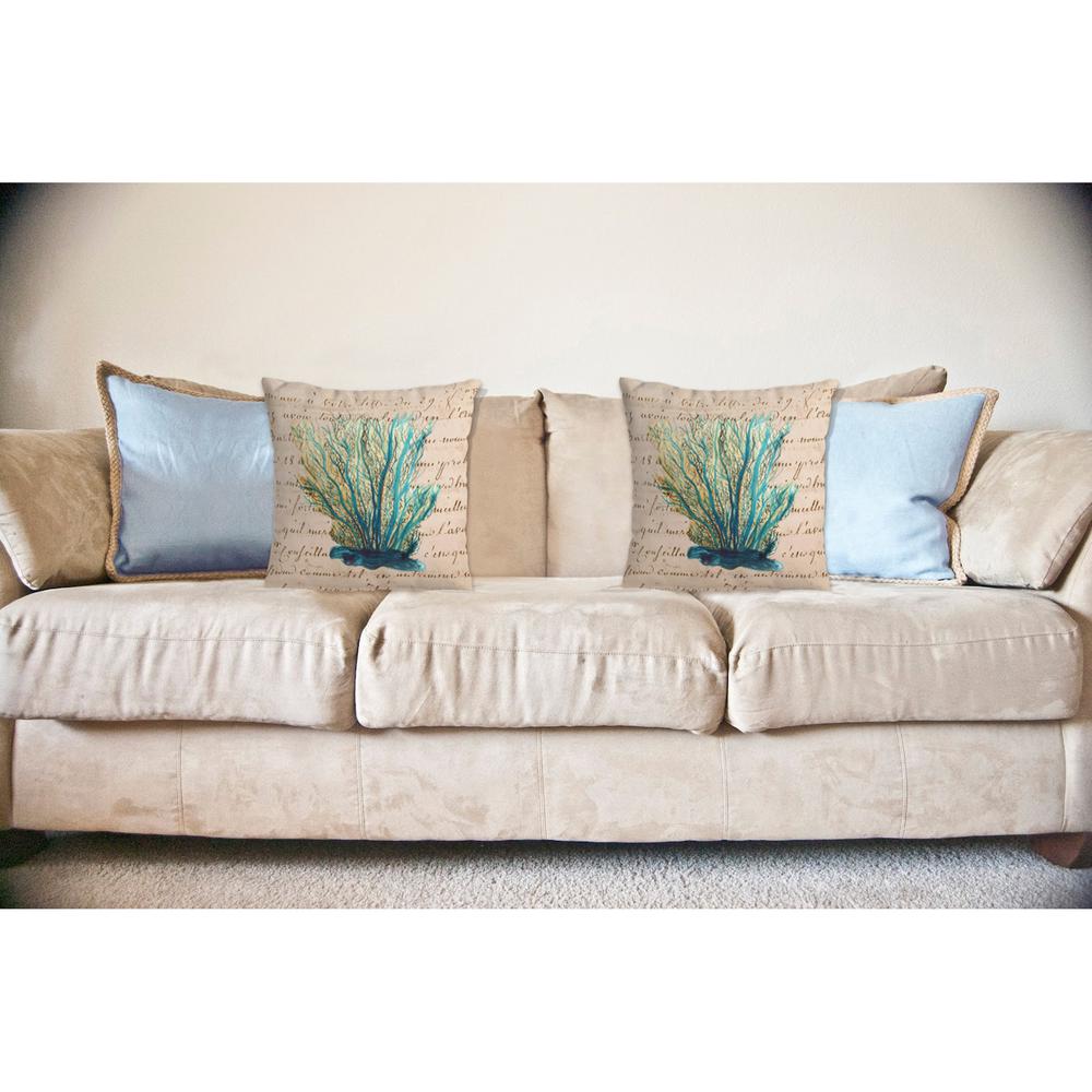 Blue Coral Beige No Cord Pillow 18x18. Picture 2