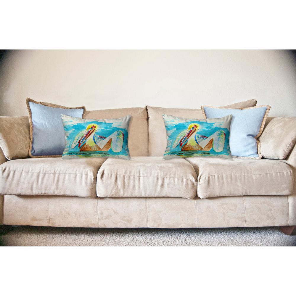 Pelican in Teal Noncorded Indoor/Outdoor Pillow 16x20. Picture 2