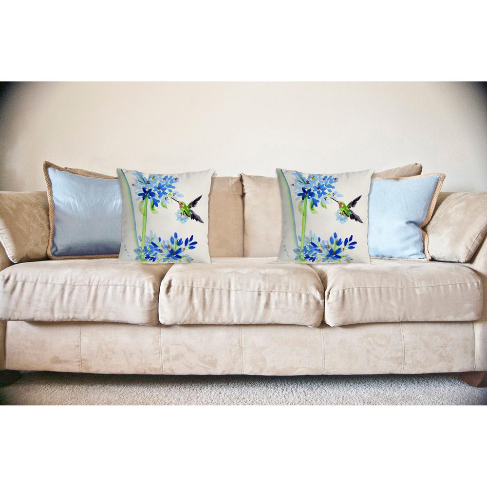 Hummingbird & Blue Flowers No Cord Pillow 18x18. Picture 2