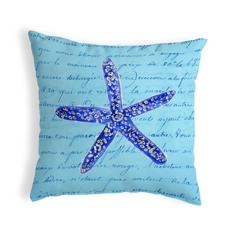 Blue Starfish No Cord Pillow 18x18. Picture 1