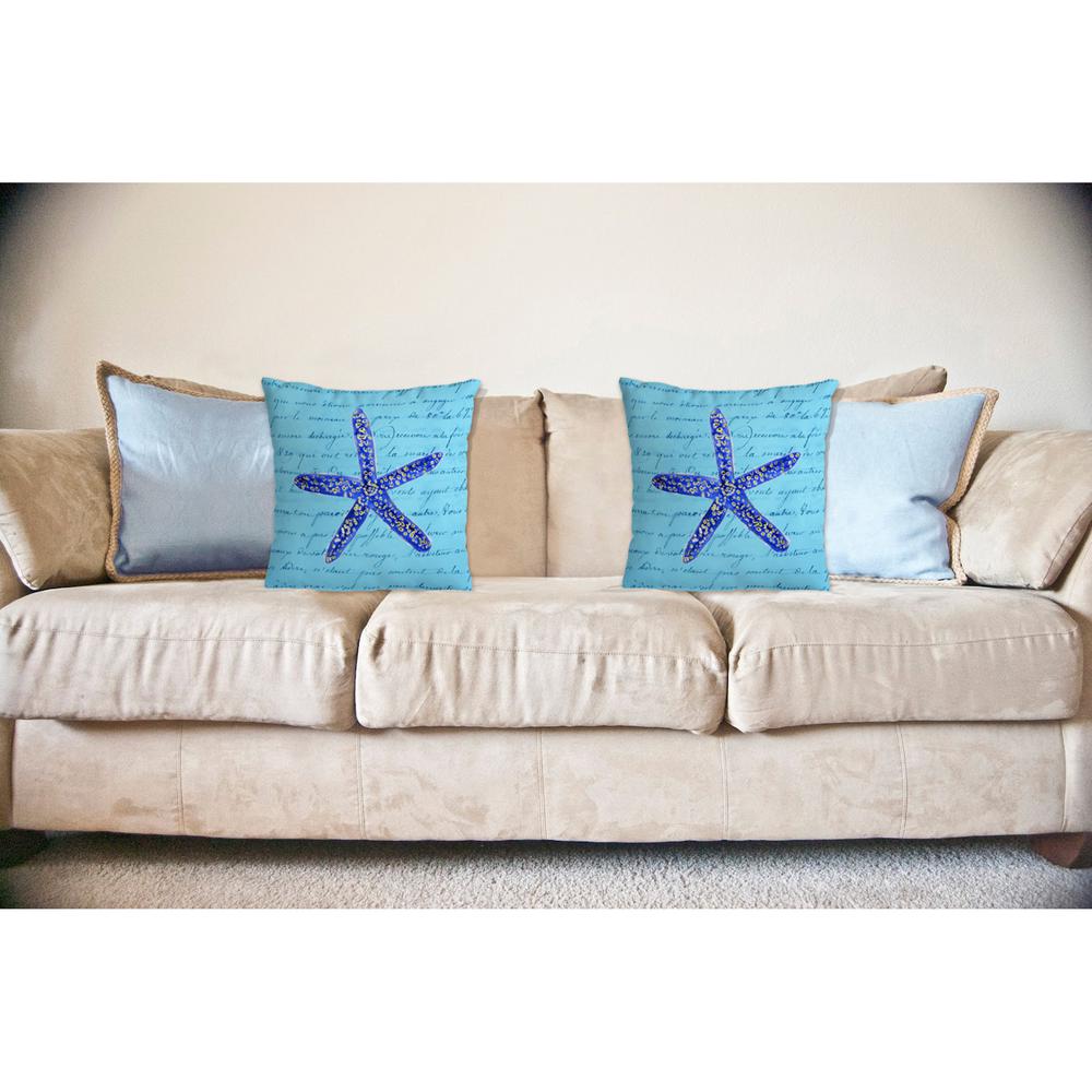 Blue Starfish No Cord Pillow 18x18. Picture 2