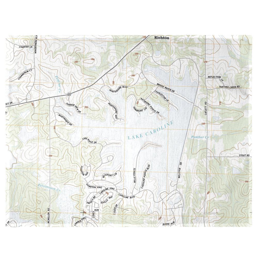 Lake Caroline, MS Nautical Map Place Mat Set of 4. Picture 1