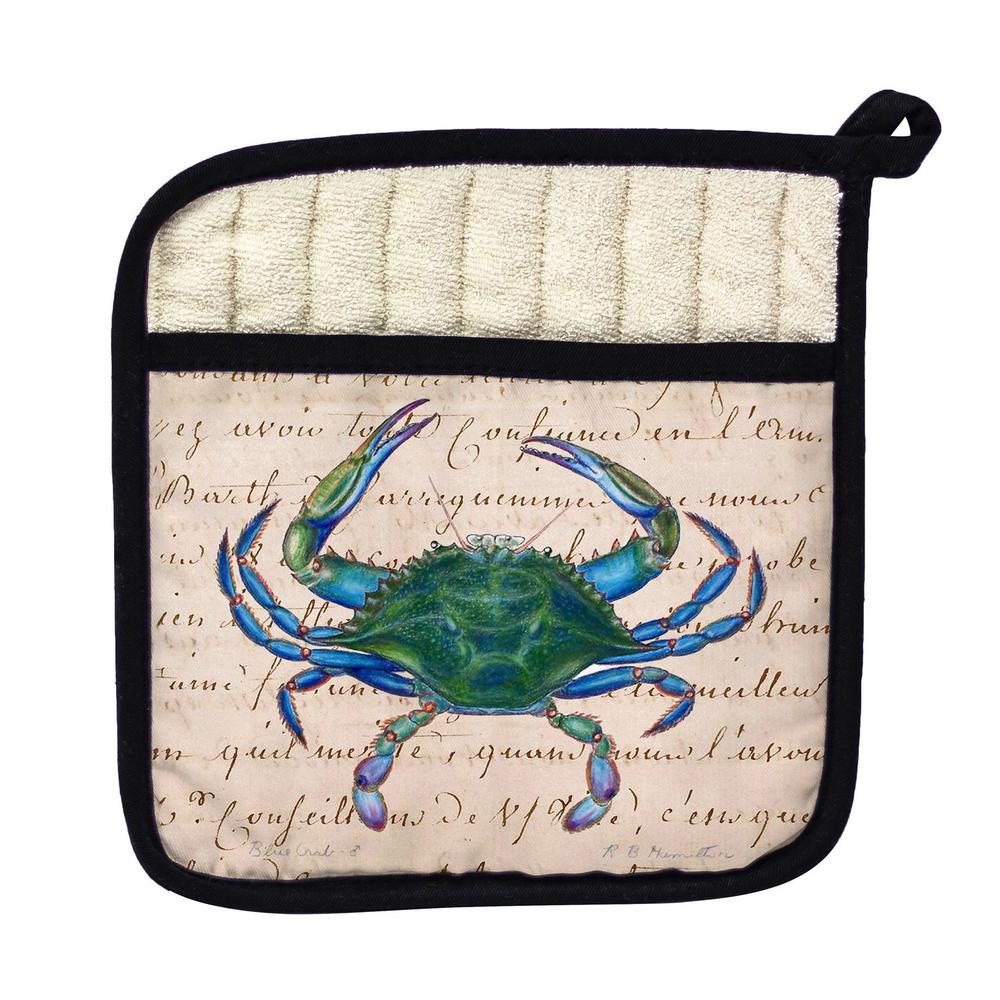 Male Blue Crab Beige Pot Holder. Picture 1