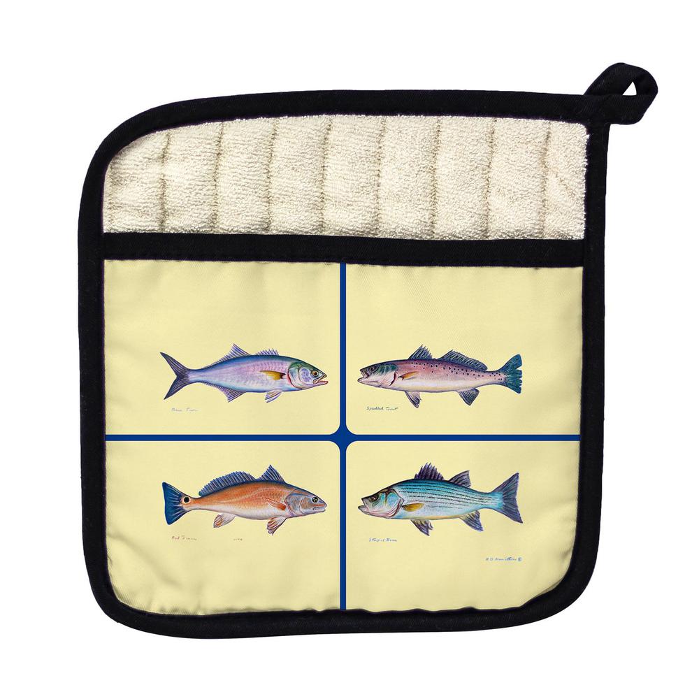 Multi Fish Yellow Pot Holder. Picture 1