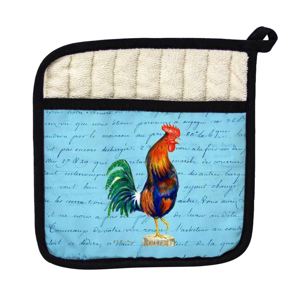 Blue Rooster Blue Script - Pot Holder. Picture 1