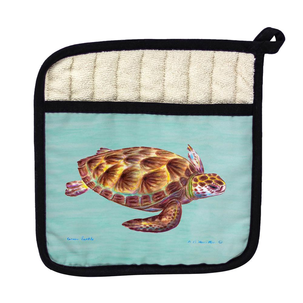 Green Sea Turtle - Teal Pot Holder. Picture 1